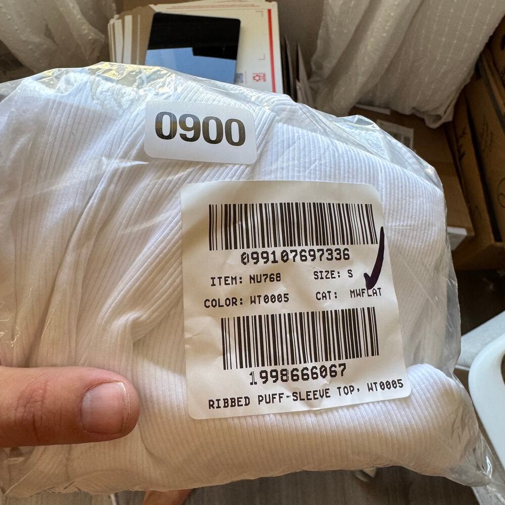 Madewell Ribbed Puff-Sleeve Top Sz S White Long Sleeve Slim Fit Pullover Cotton - Picture 8 of 8